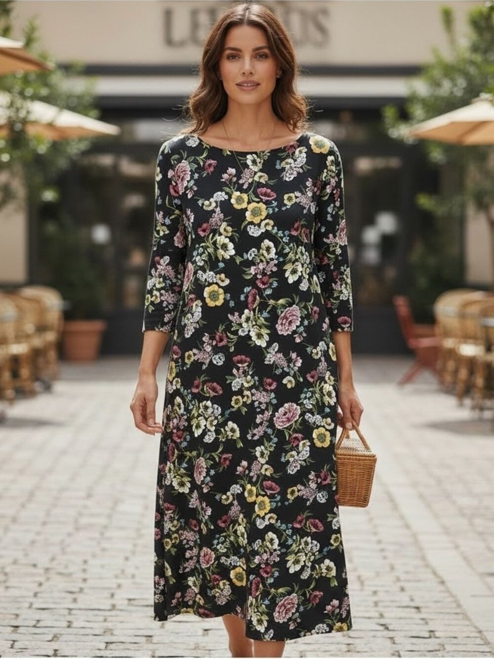 J Jill Wearever Collection Floral Maxi Dress Size L Multicolor Jersey Knit